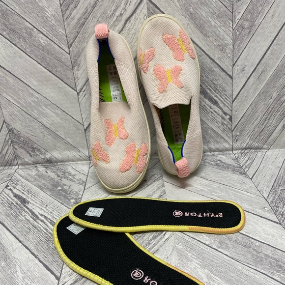 ROTHY’S THE KIDS LOAFERS GIRLS BLUSH PINK BUTTERFLIES SLIP SIZE 4 - Picture 8 of 9